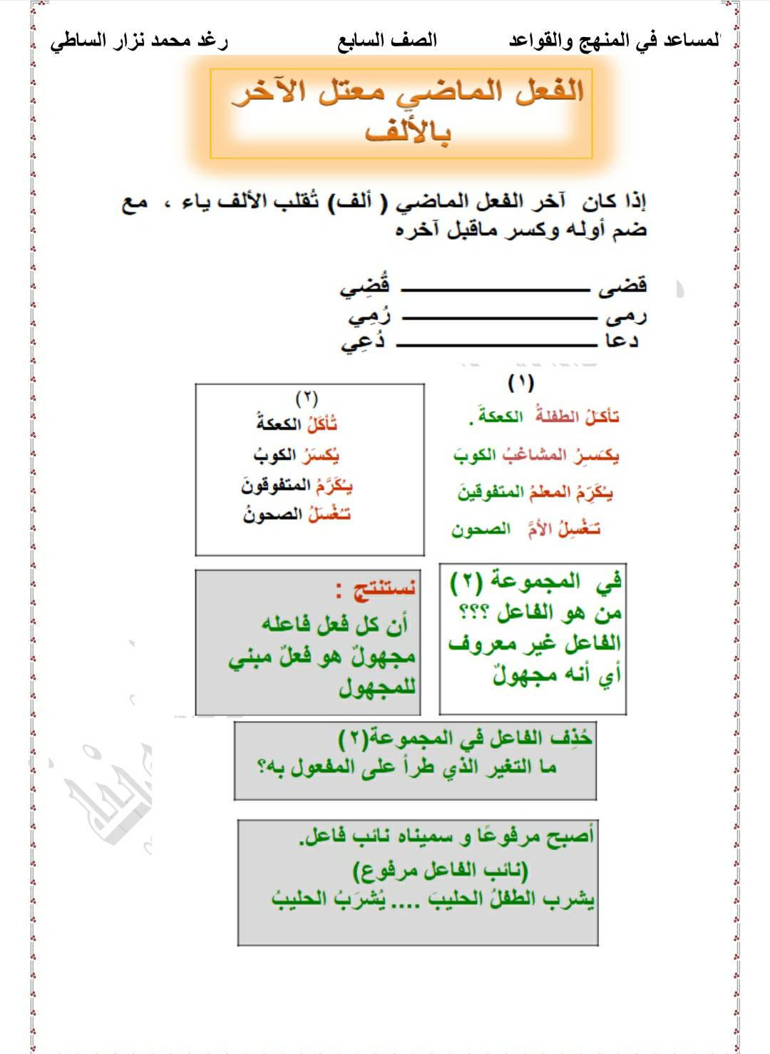 MzY5MjIwLjk5MDI3 شرح و حل درس بناء الافعال للمجهول للصف السابع المنهاج السوري